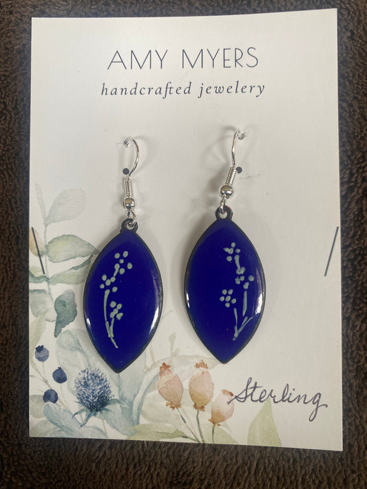 Enameled Blue Floral Drops