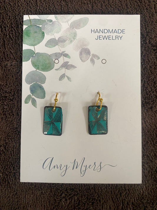 Turquoise and Gold Enameled Earrings