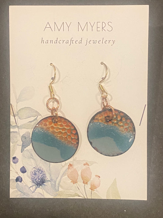 Blue and Copper Enamel Earrings