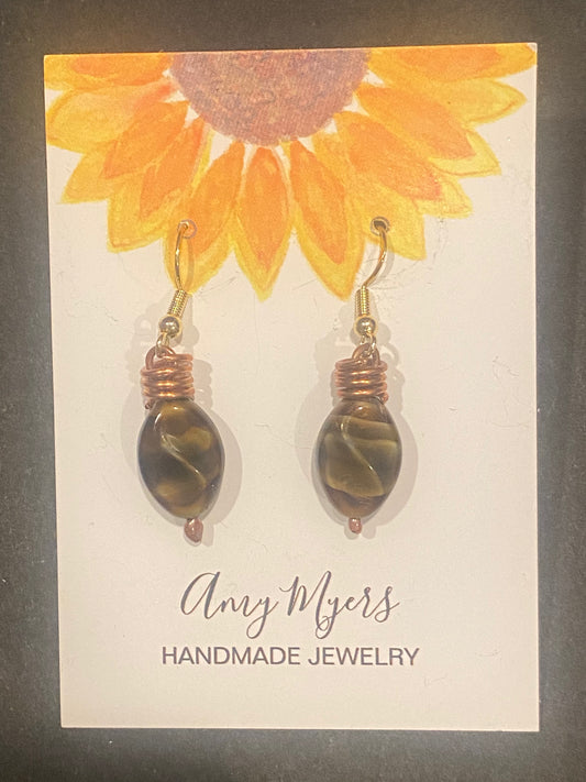 Brown Glass Bead and Copper Earrings