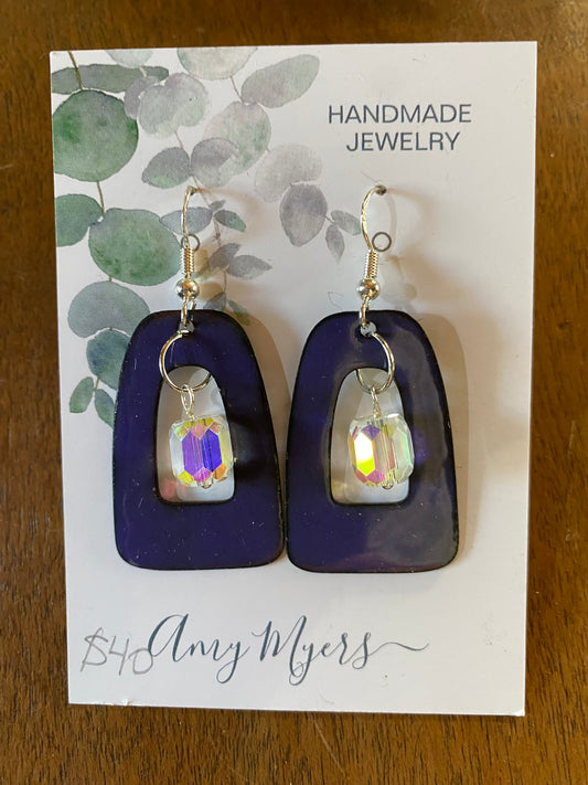 Violet Enameled and Crystal Earrings